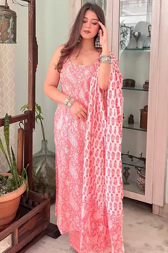 Rayon kurti with palazzo and dupatta set