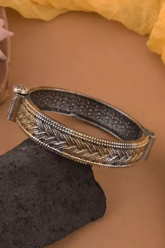 Gold & silver color two tone oxidised openable bracelet