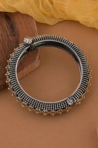 Gold & silver color two tone oxidised openable bracelet
