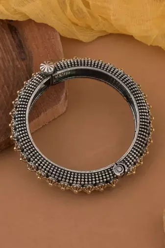 Gold & silver color two tone oxidised openable bracelet