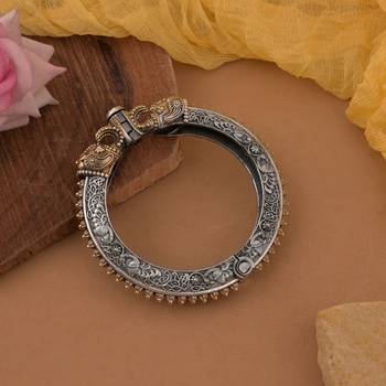 Gold & silver color two tone oxidised openable bracelet 1