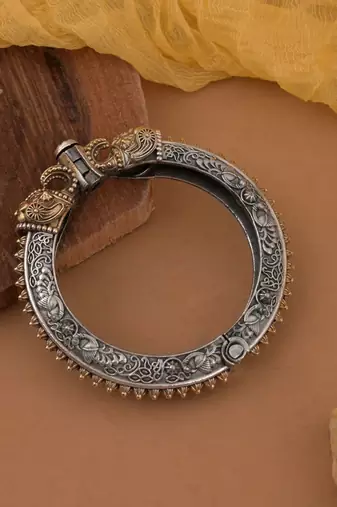 Gold & silver color two tone oxidised openable bracelet