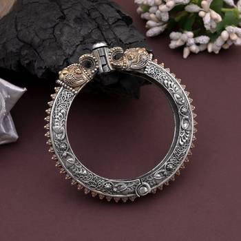 Gold & silver color two tone oxidised openable bracelet 2