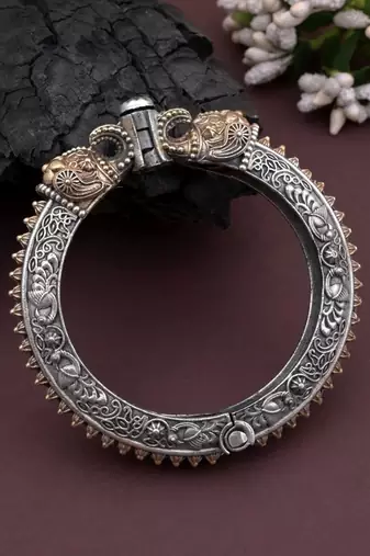 Gold & silver color two tone oxidised openable bracelet