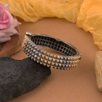 Gold & silver color two tone oxidised openable bracelet 1