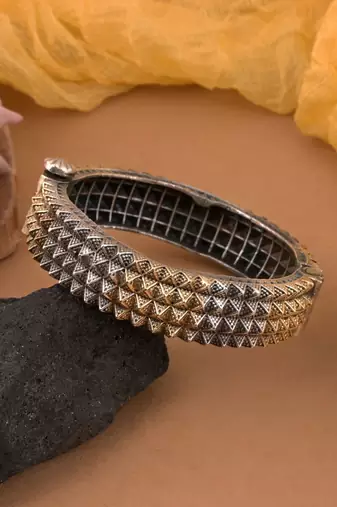 Gold & silver color two tone oxidised openable bracelet