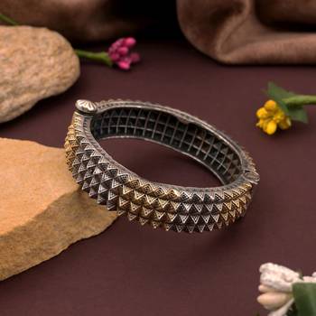 Gold & silver color two tone oxidised openable bracelet 2