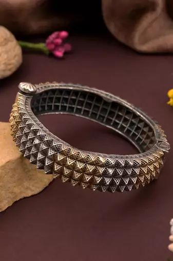 Gold & silver color two tone oxidised openable bracelet
