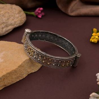 Gold & silver color two tone oxidised openable bracelet 1