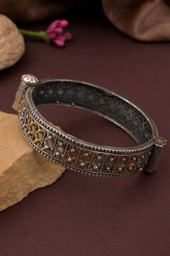 Gold & silver color two tone oxidised openable bracelet
