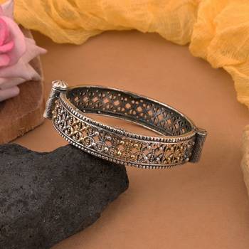 Gold & silver color two tone oxidised openable bracelet 2