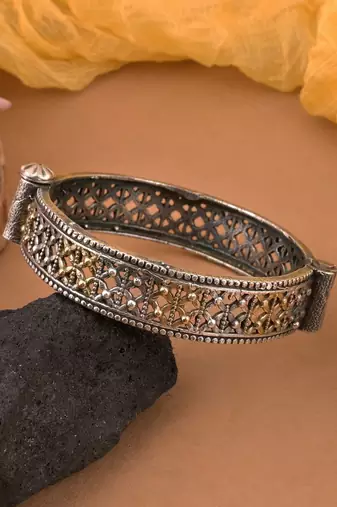 Gold & silver color two tone oxidised openable bracelet