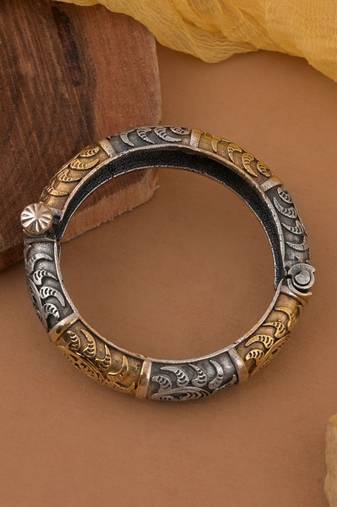 Gold & silver color two tone oxidised openable bracelet