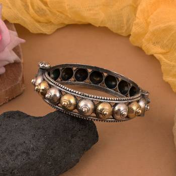 Gold & silver color two tone oxidised openable bracelet 1