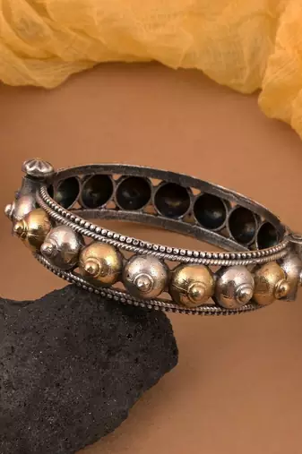 Gold & silver color two tone oxidised openable bracelet