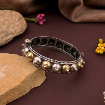 Gold & silver color two tone oxidised openable bracelet 2