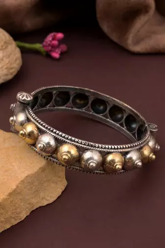 Gold & silver color two tone oxidised openable bracelet