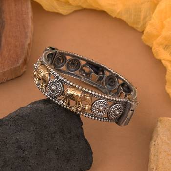 Gold & silver color two tone oxidised openable bracelet 1