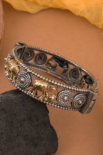Gold & silver color two tone oxidised openable bracelet