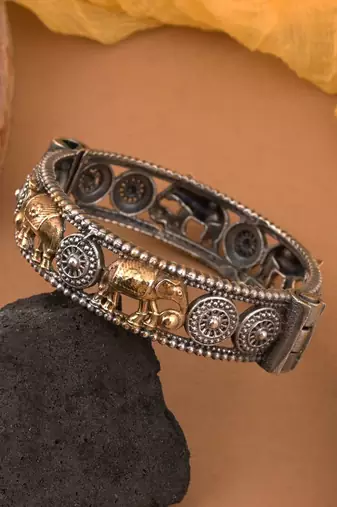 Gold & silver color two tone oxidised openable bracelet