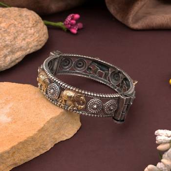 Gold & silver color two tone oxidised openable bracelet 2