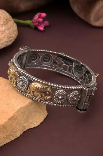 Gold & silver color two tone oxidised openable bracelet