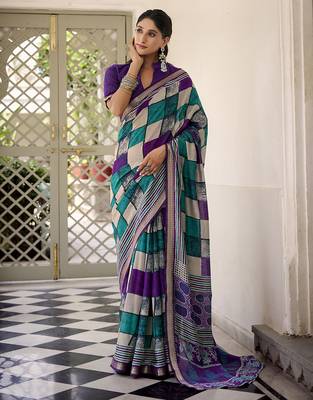 Lightweight Luxury Printed Polyester Viscose Chanderi Saree 1
