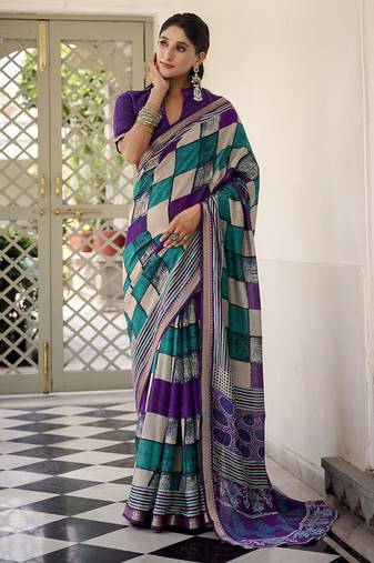 Lightweight Luxury Printed Polyester Viscose Chanderi Saree