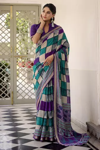 Lightweight Luxury Printed Polyester Viscose Chanderi Saree