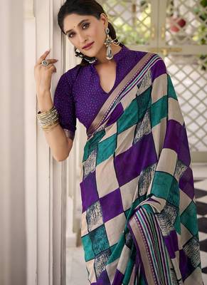 Lightweight Luxury Printed Polyester Viscose Chanderi Saree 2
