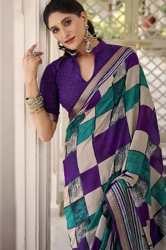 Lightweight Luxury Printed Polyester Viscose Chanderi Saree