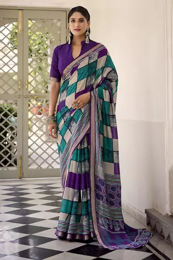 Lightweight Luxury Printed Polyester Viscose Chanderi Saree
