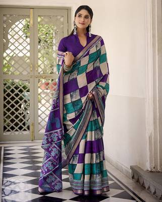 Lightweight Luxury Printed Polyester Viscose Chanderi Saree 5