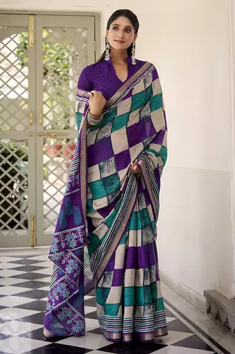 Lightweight Luxury Printed Polyester Viscose Chanderi Saree