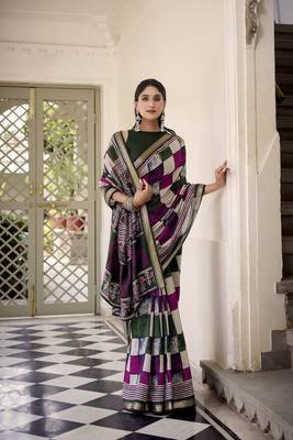Lightweight Luxury Printed Polyester Viscose Chanderi Saree 1