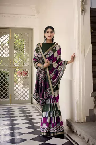 Lightweight Luxury Printed Polyester Viscose Chanderi Saree