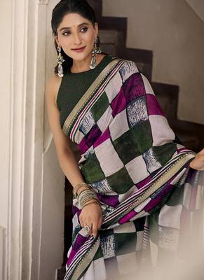 Lightweight Luxury Printed Polyester Viscose Chanderi Saree 2