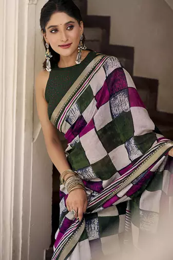 Lightweight Luxury Printed Polyester Viscose Chanderi Saree
