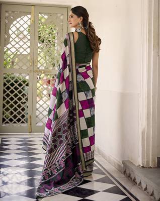 Lightweight Luxury Printed Polyester Viscose Chanderi Saree 3