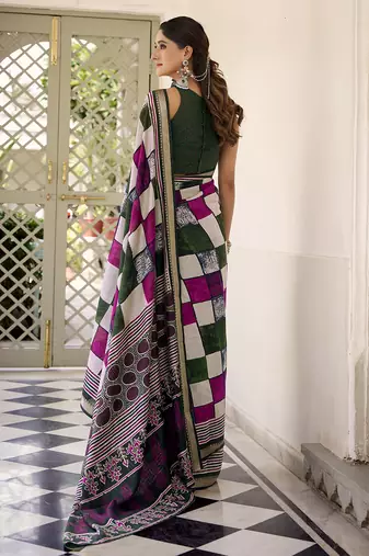 Lightweight Luxury Printed Polyester Viscose Chanderi Saree