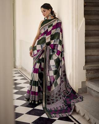 Lightweight Luxury Printed Polyester Viscose Chanderi Saree 4