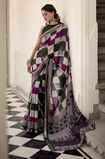 Lightweight Luxury Printed Polyester Viscose Chanderi Saree