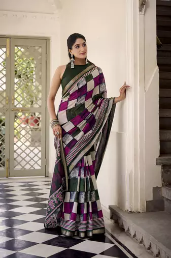 Lightweight Luxury Printed Polyester Viscose Chanderi Saree