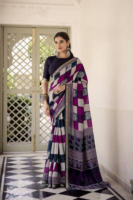 Lightweight Luxury Printed Polyester Viscose Chanderi Saree 1