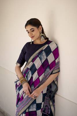 Lightweight Luxury Printed Polyester Viscose Chanderi Saree 2