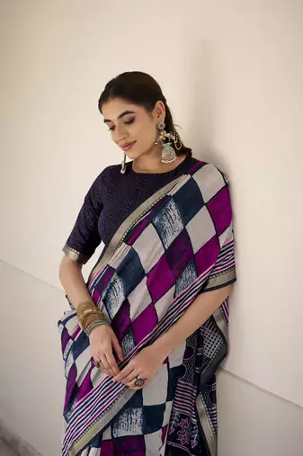 Lightweight Luxury Printed Polyester Viscose Chanderi Saree