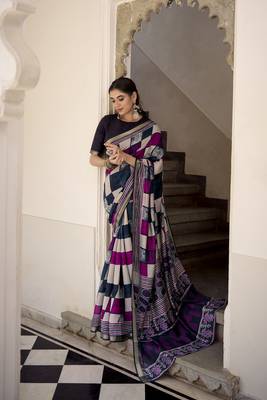 Lightweight Luxury Printed Polyester Viscose Chanderi Saree 4