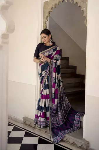 Lightweight Luxury Printed Polyester Viscose Chanderi Saree
