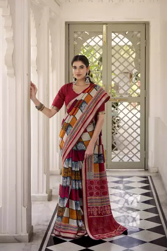 Lightweight Luxury Printed Polyester Viscose Chanderi Saree