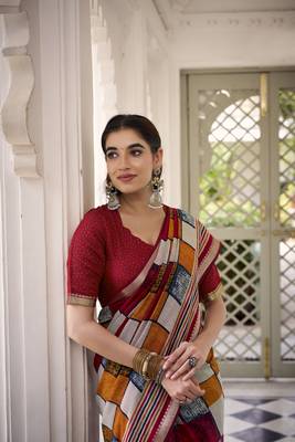 Lightweight Luxury Printed Polyester Viscose Chanderi Saree 2